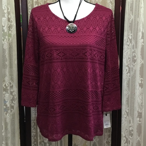 Dana Buchman Tops - ✨️NWT✨️DANA BUCHMAN Elegant Burgundy Lace Women's Top SZ MD